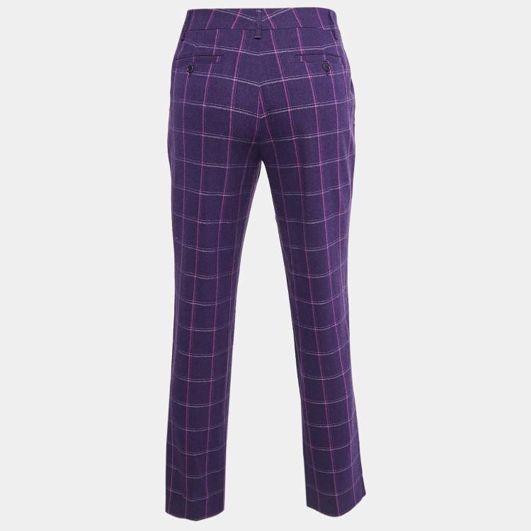 Pre Owned Etro Purple Checked Wool Tapered Trousers M