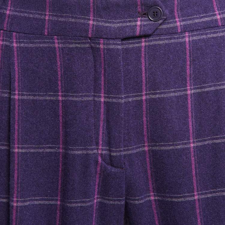 Pre Owned Etro Purple Checked Wool Tapered Trousers M