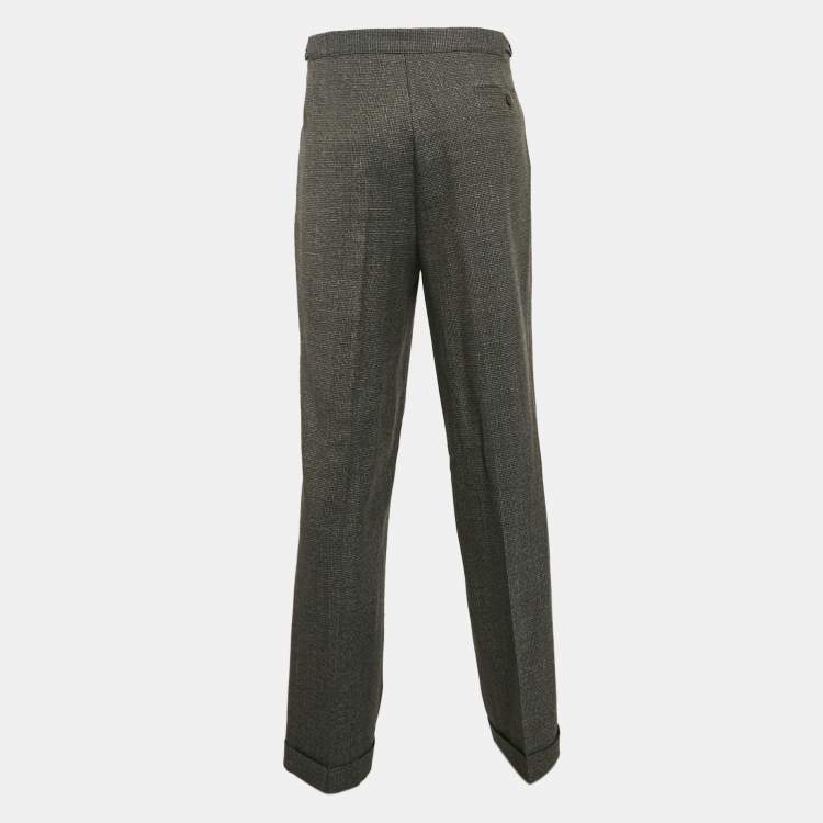 Pre Owned Etro Grey Patterned Wool Pleated Formal Trousers XXL