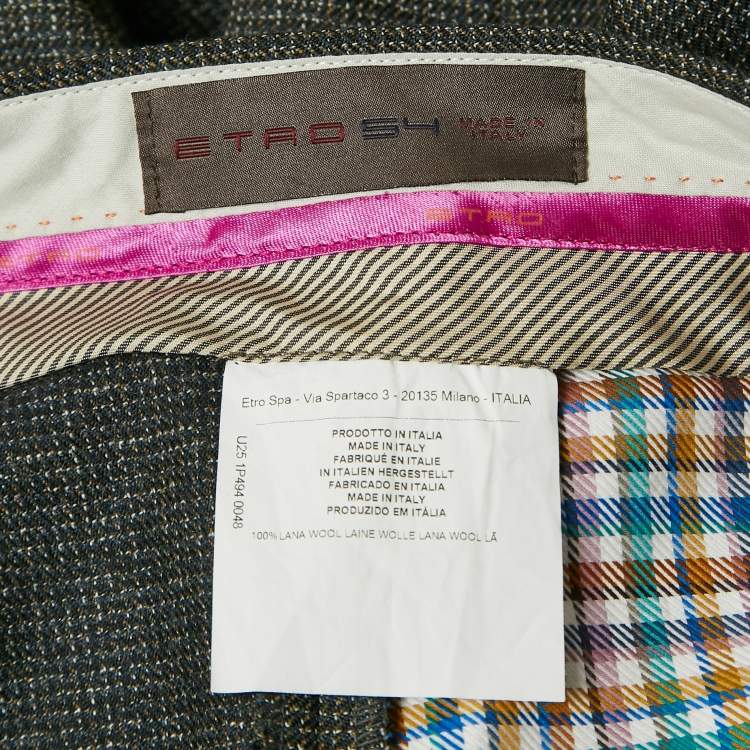 Pre Owned Etro Grey Patterned Wool Pleated Formal Trousers XXL