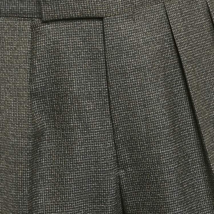 Pre Owned Etro Grey Patterned Wool Pleated Formal Trousers XXL