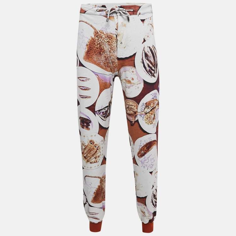 Pre Owned Etro Brown Fish Print Cotton Knit Joggers L