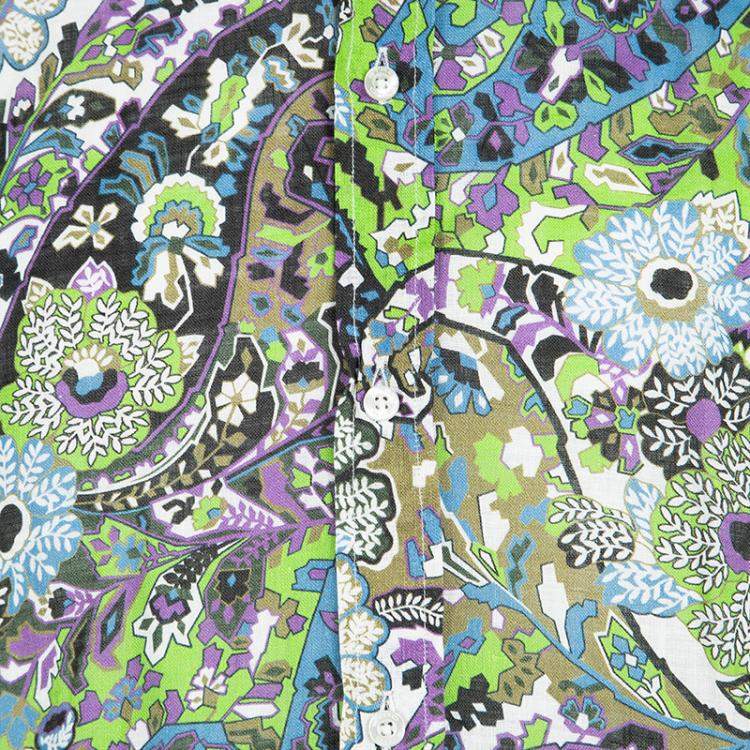Pre Owned Etro Multicolor Printed Linen Long Sleeve Button Front Shirt L