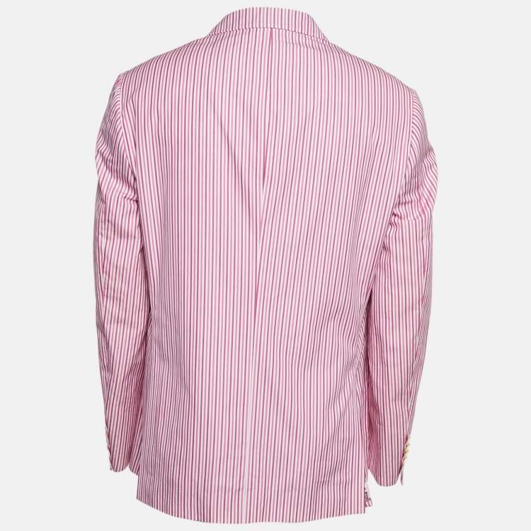 Pre Owned Etro Pink Striped Cotton Single Breasted Blazer XXL