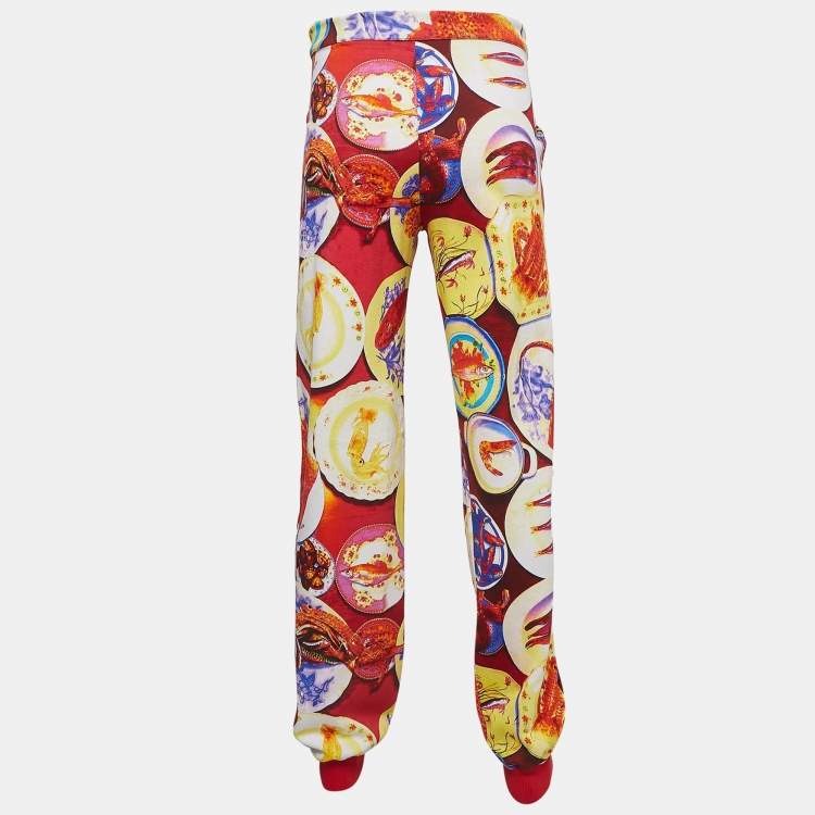 Pre Owned Etro Red Fish Print Cotton Jersey Sweatpants XXL