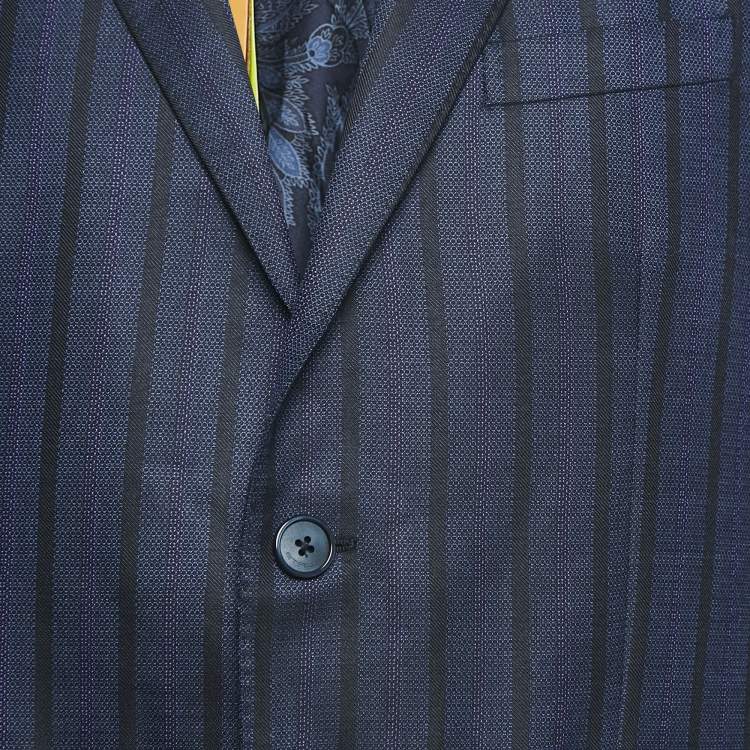 Pre Owned Etro Navy Blue Stripe Wool Blend Single Breasted Blazer L
