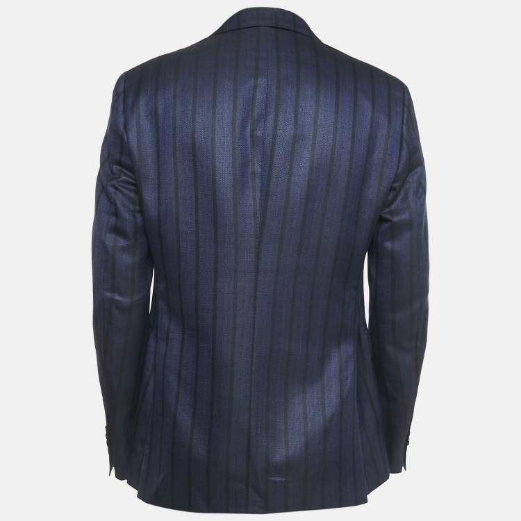 Pre Owned Etro Navy Blue Stripe Wool Blend Single Breasted Blazer L