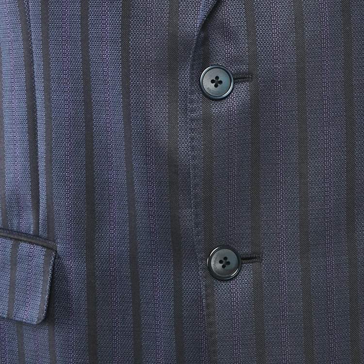 Pre Owned Etro Blue Striped Silk Blend Single Breasted Blazer XL