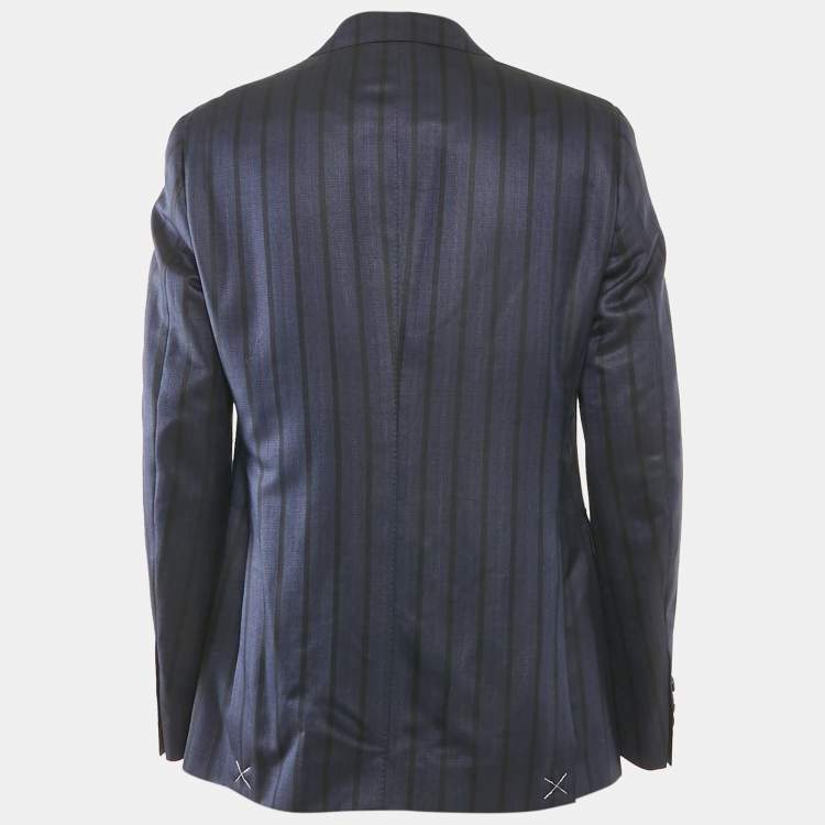 Pre Owned Etro Blue Striped Silk Blend Single Breasted Blazer XL