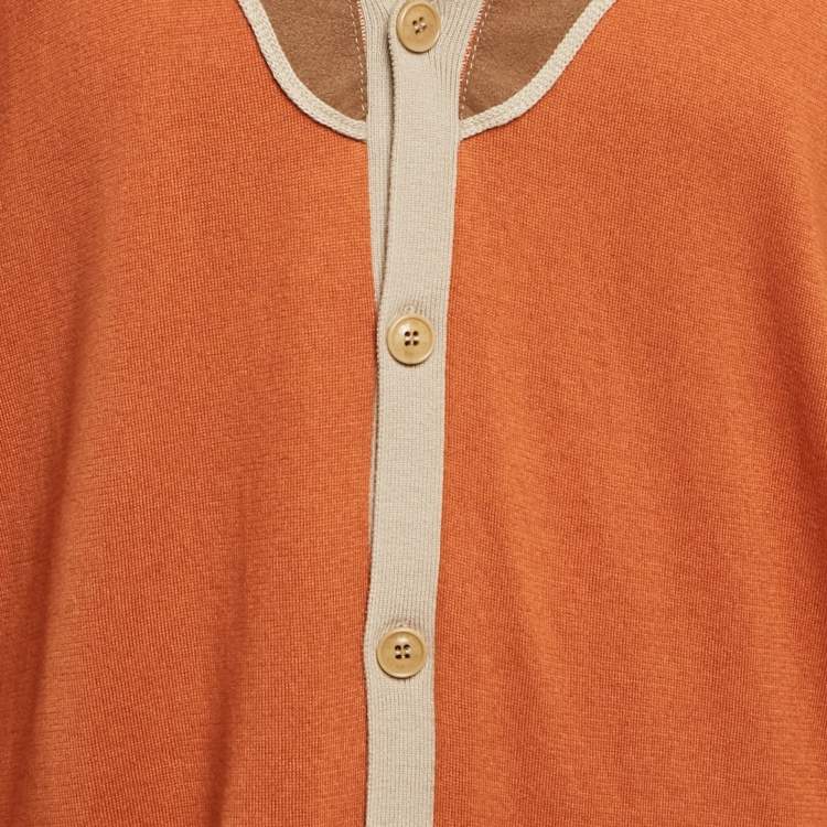 Pre Owned Etro Orange Faux Suede Trim Knit Cardigan XXL