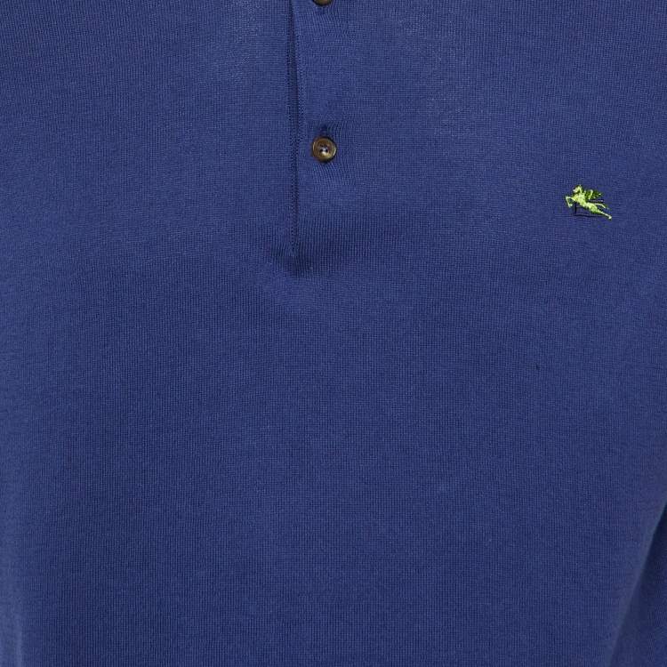 مملوكة مسبقًا Etro Dark Blue Cotton Knit Polo T-Shirt S