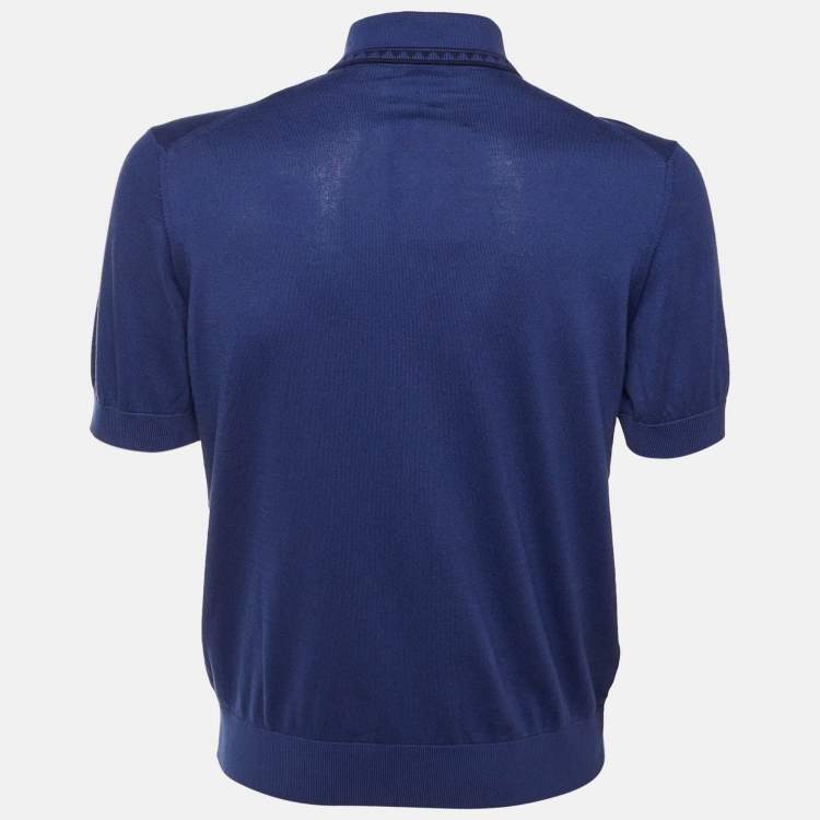 مملوكة مسبقًا Etro Dark Blue Cotton Knit Polo T-Shirt S