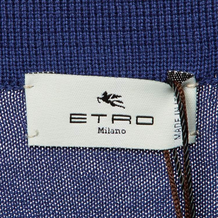 مملوكة مسبقًا Etro Dark Blue Cotton Knit Polo T-Shirt S