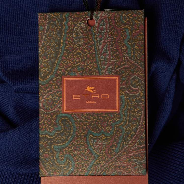 مملوكة مسبقًا Etro Dark Blue Cotton Knit Polo T-Shirt S