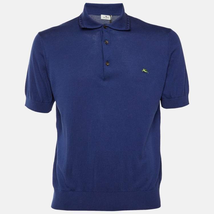 مملوكة مسبقًا Etro Dark Blue Cotton Knit Polo T-Shirt S