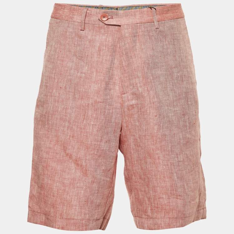 Pre Owned Etro Red Chambray Linen Shorts M/Waist 34"
