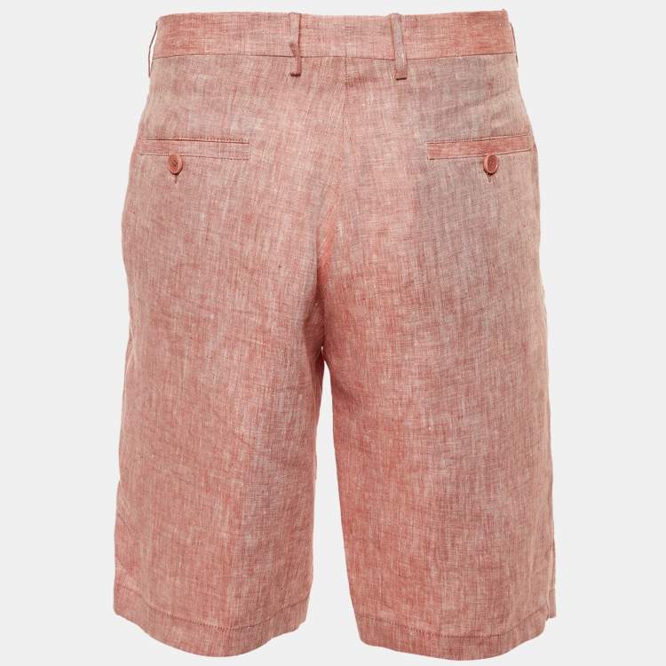 Pre Owned Etro Red Chambray Linen Shorts M/Waist 34"