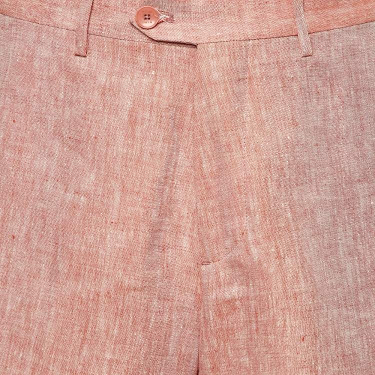 Pre Owned Etro Red Chambray Linen Shorts M/Waist 34"