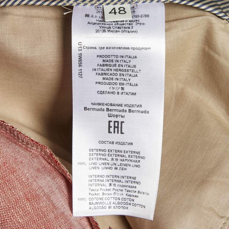Pre Owned Etro Red Chambray Linen Shorts M/Waist 34"