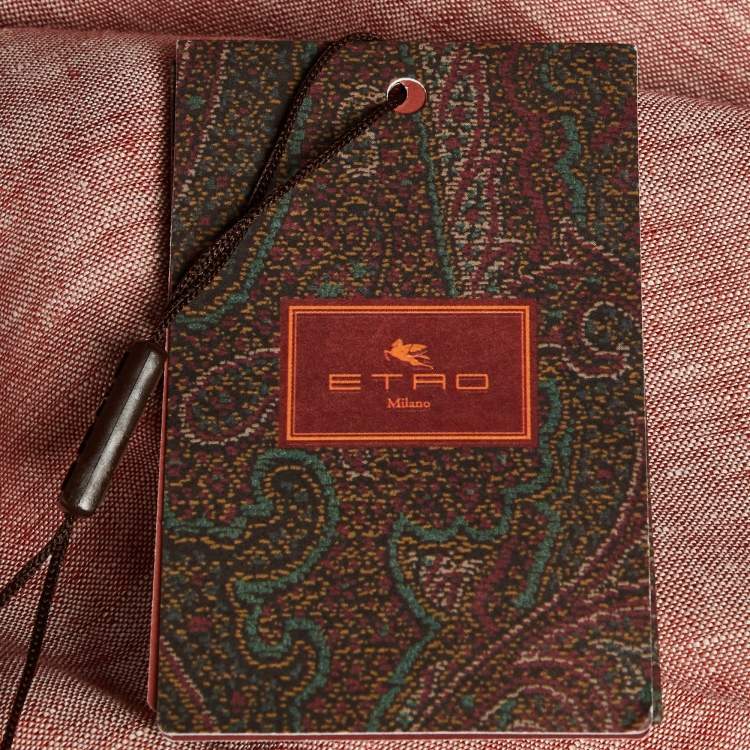 Pre Owned Etro Red Chambray Linen Shorts M/Waist 34"