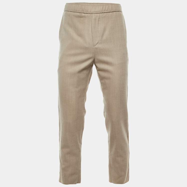 Pre Owned Etro Light Brown Fleece Wool Logo Band Detail Pants M