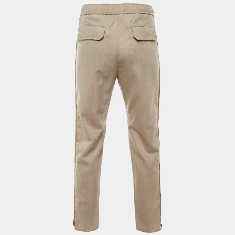 Pre Owned Etro Light Brown Fleece Wool Logo Band Detail Pants M