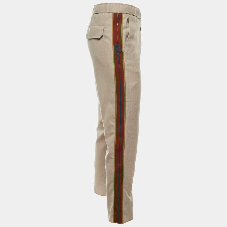 Pre Owned Etro Light Brown Fleece Wool Logo Band Detail Pants M