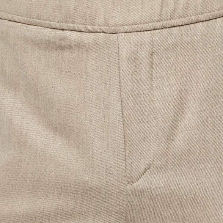 Pre Owned Etro Light Brown Fleece Wool Logo Band Detail Pants M