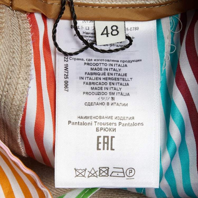 Pre Owned Etro Light Brown Fleece Wool Logo Band Detail Pants M