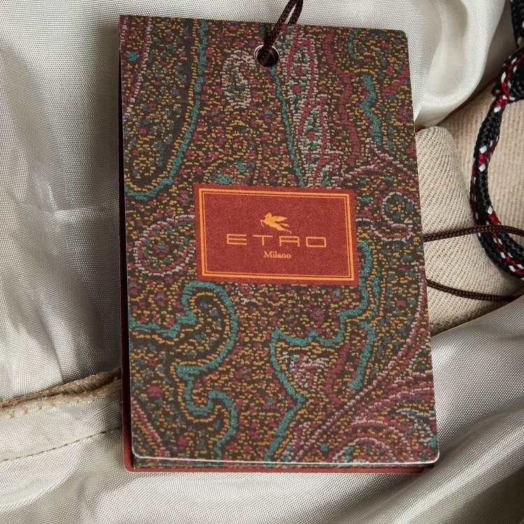 Pre Owned Etro Light Brown Fleece Wool Logo Band Detail Pants M