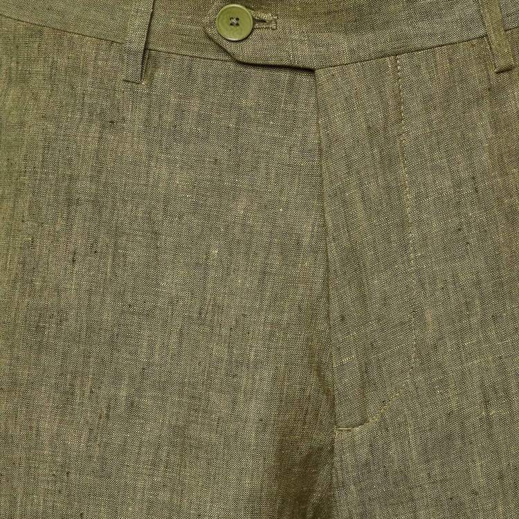 Pre Owned Etro Olive Green Melange Linen Shorts M/Waist 34"