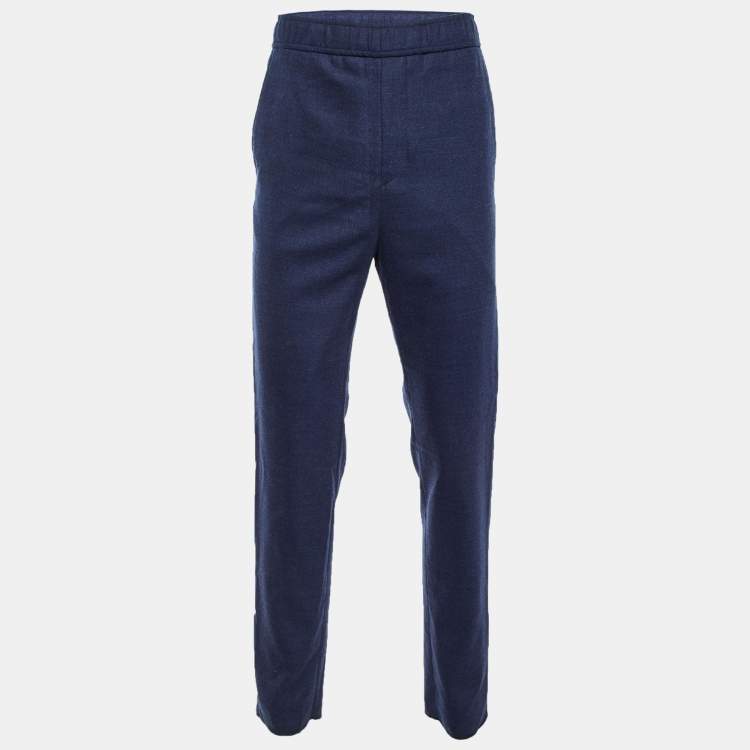 Pre Owned Etro Navy Blue Fleece Wool SIde Striped Trousers M