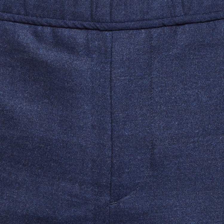 Pre Owned Etro Navy Blue Fleece Wool SIde Striped Trousers M