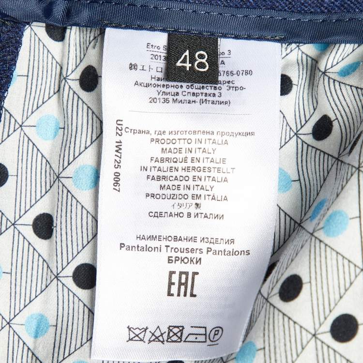 Pre Owned Etro Navy Blue Fleece Wool SIde Striped Trousers M