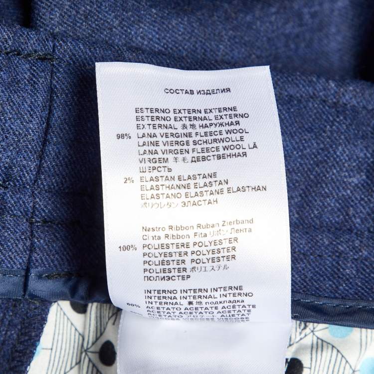 Pre Owned Etro Navy Blue Fleece Wool SIde Striped Trousers M