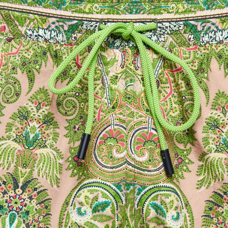 Pre Owned Etro Green Paisley Print Nylon Swim Shorts L
