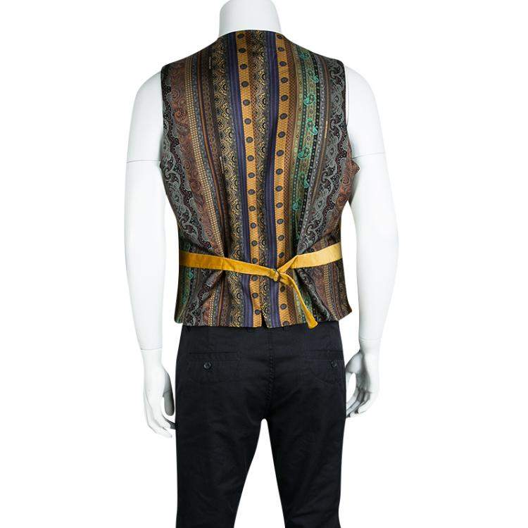 Pre Owned Etro Mustard Yellow Velvet Silk Panel Detail Minete Vest L