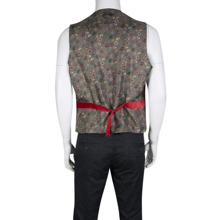 Pre Owned Etro Red Velvet Printed Silk Panel Detail Minete Vest L