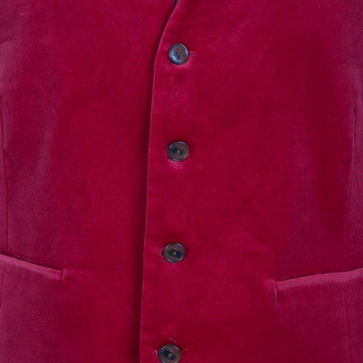 Pre Owned Etro Red Velvet Printed Silk Panel Detail Minete Vest L