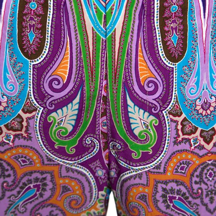Pre Owned Etro Purple Paisley Printed Cotton Trousers L