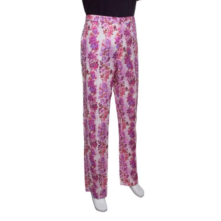 Pre Owned Etro Multicolor Floral Printed Linen Straight Fit Pants L