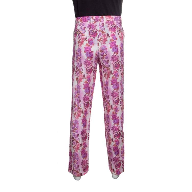Pre Owned Etro Multicolor Floral Printed Linen Straight Fit Pants L