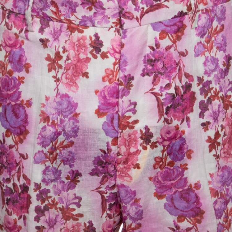 Pre Owned Etro Multicolor Floral Printed Linen Straight Fit Pants L