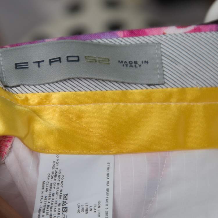 Pre Owned Etro Multicolor Floral Printed Linen Straight Fit Pants L
