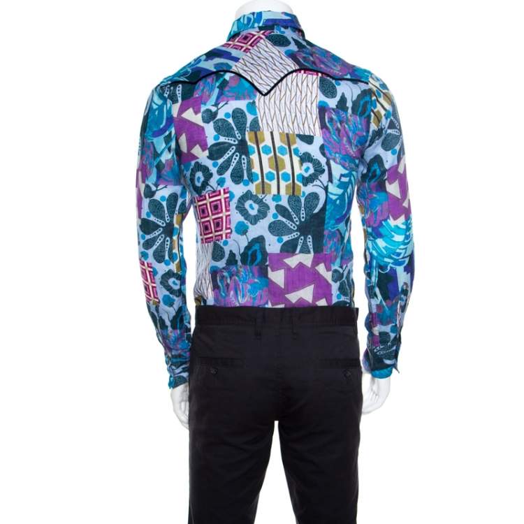 Pre Owned Etro Multicolor Printed Linen Long Sleeve Button Front Shirt S