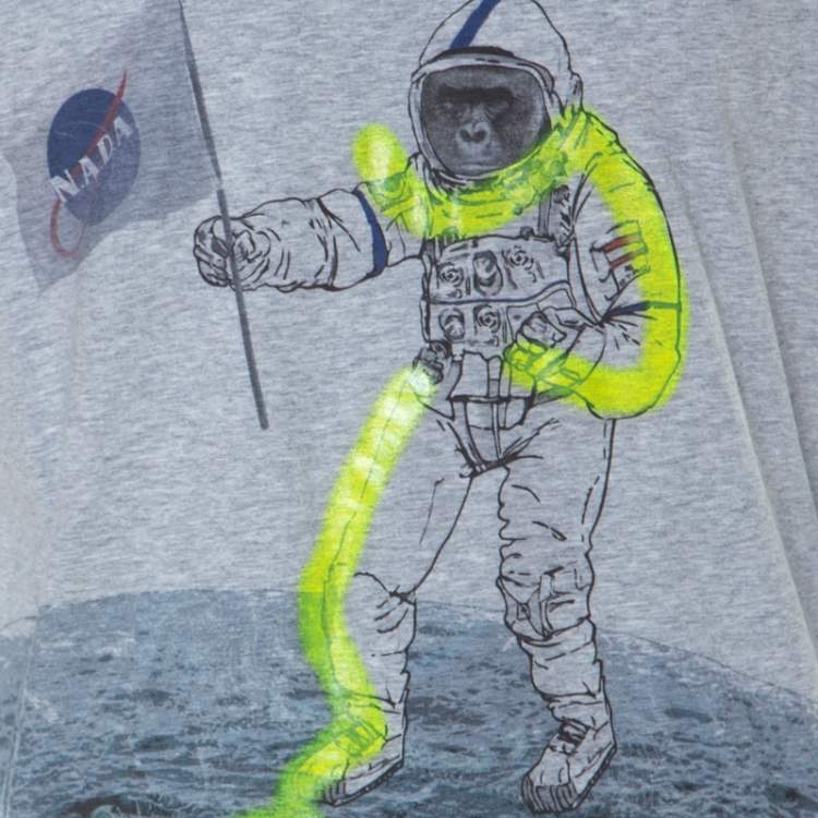 Pre Owned Etro Grey Cotton Space Printed Crew Neck T Shirt XL 