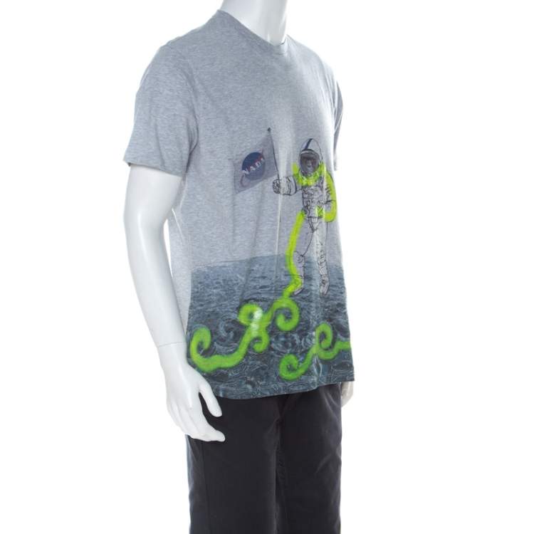 Pre Owned Etro Grey Cotton Space Printed Crew Neck T Shirt XL 