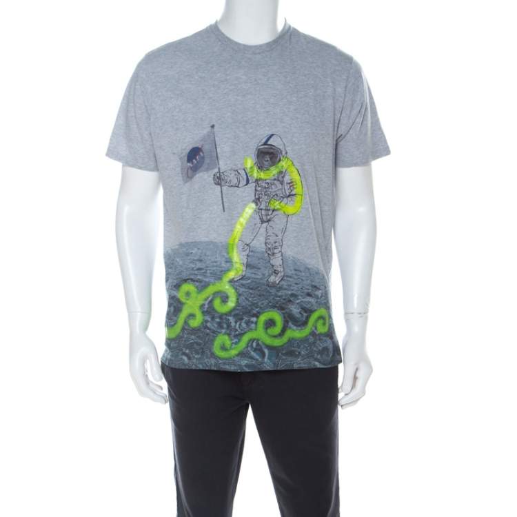 Pre Owned Etro Grey Cotton Space Printed Crew Neck T Shirt XL 