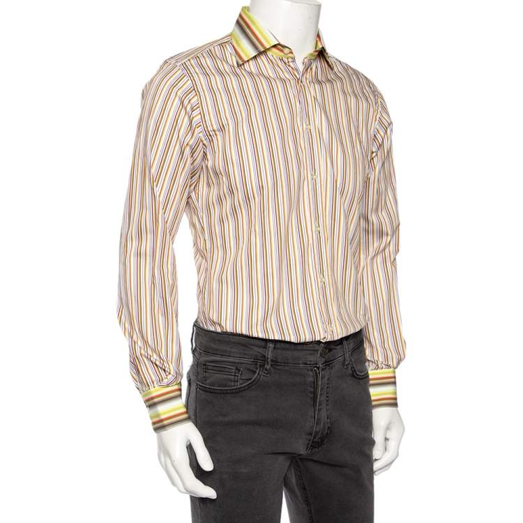 Pre Owned Etro Multicolored Striped Cotton Slim Fit Shirt M