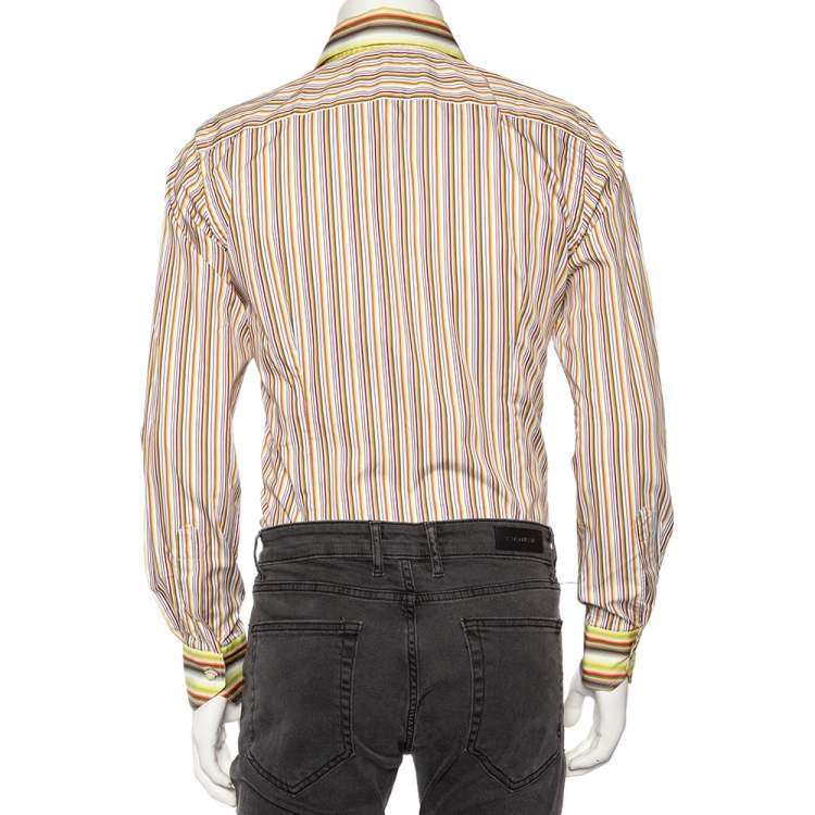 Pre Owned Etro Multicolored Striped Cotton Slim Fit Shirt M
